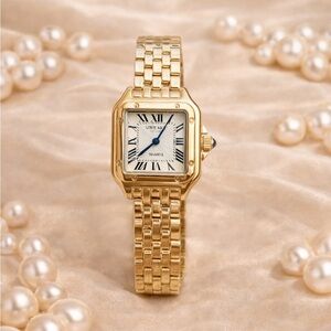 Panthere Classic Rectangle Stainless Steel Gold Watch